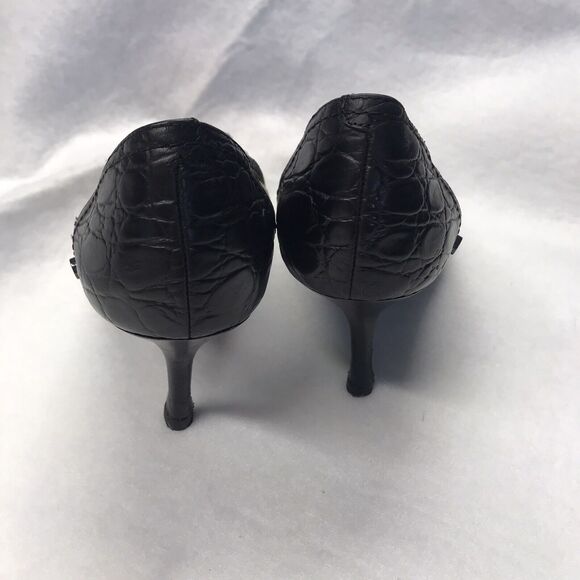 GUESS Jaquard Women Kitten Heel Black Tan Sz  7.5 Buckle Logo Shoe Studs Y2k Vtg - Picture 5 of 8